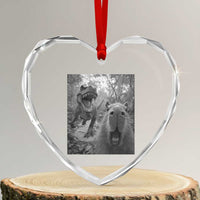 Funny Capybara Selfie With Dinosaur Meme Heart Crystal Glass Ornament Animal Humor Gift - Wonder Print Shop