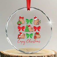 Funny Capybara Xmas Crystal Glass Ornament Cute Capy Coquette Bow TS09