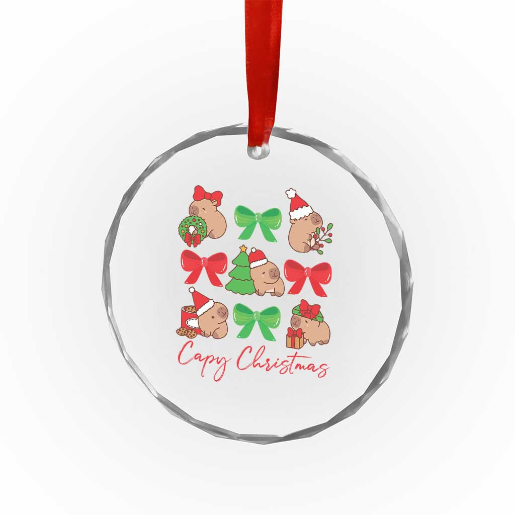 Funny Capybara Xmas Crystal Glass Ornament Cute Capy Coquette Bow TS09