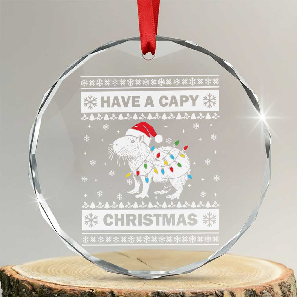 Funny Capybara Xmas Crystal Glass Ornament Have A Capy Christmas Light TS09