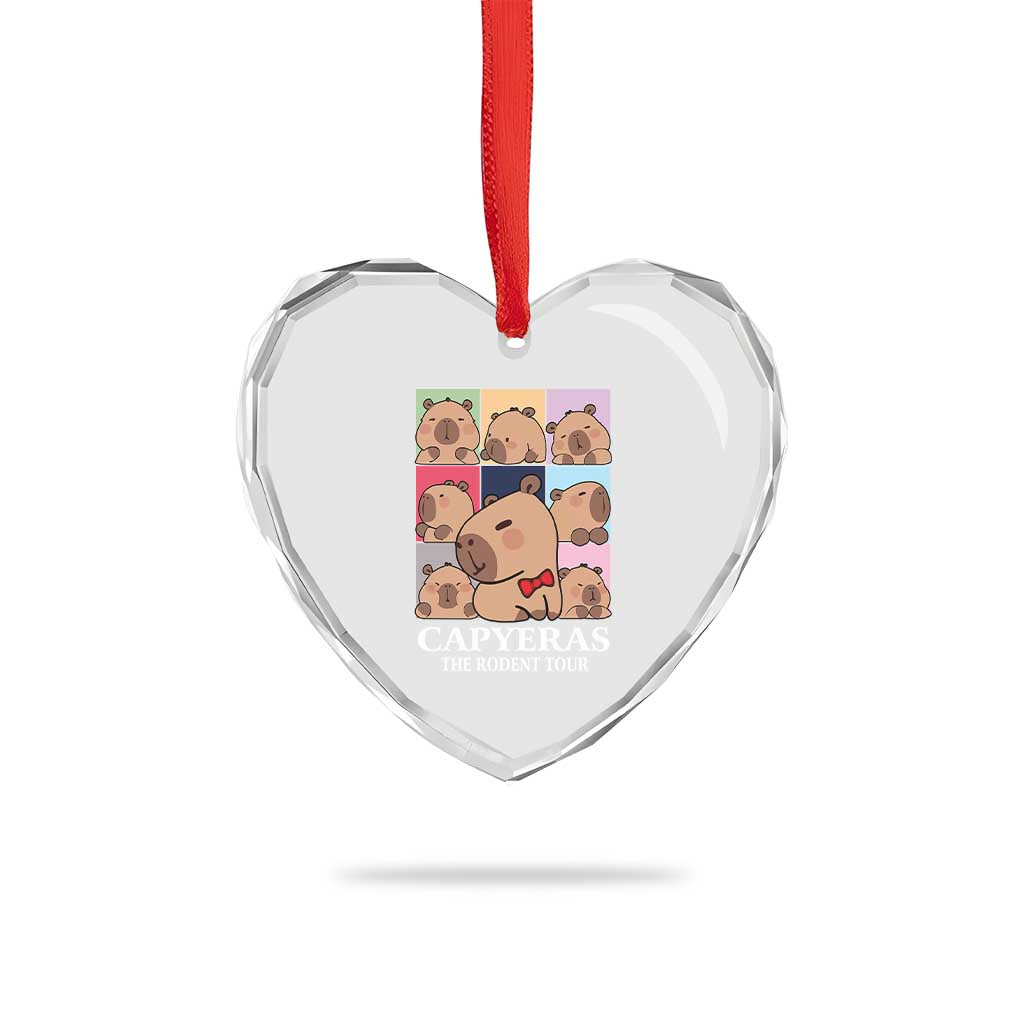 Funny Capybara Xmas Heart Crystal Glass Ornament Capyeras The Rodent Tour - Wonder Print Shop