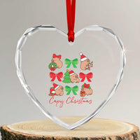 Funny Capybara Xmas Heart Crystal Glass Ornament Cute Capy Coquette Bow - Wonder Print Shop