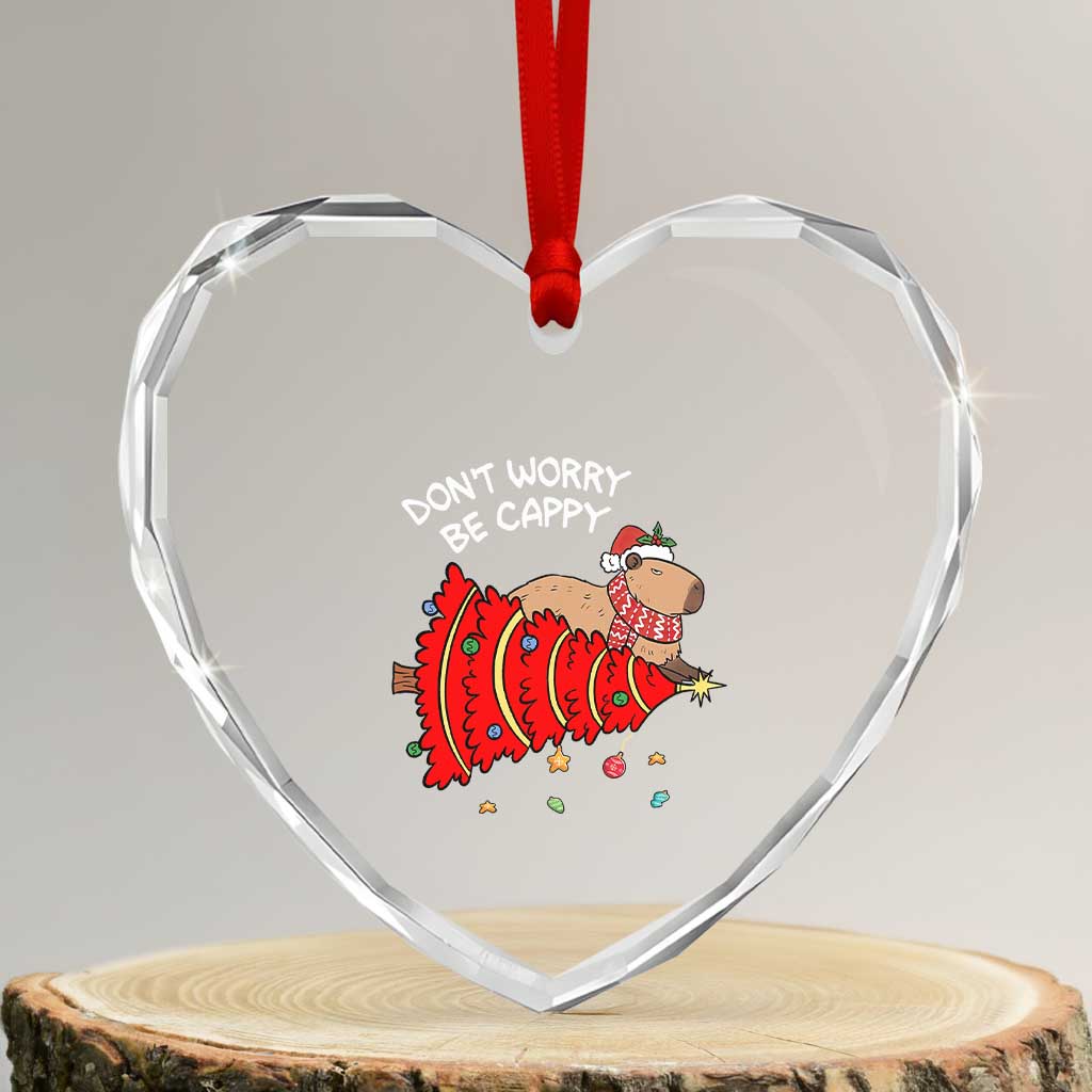 Funny Capybara Xmas Heart Crystal Glass Ornament Don't Worry Be Capy - Wonder Print Shop