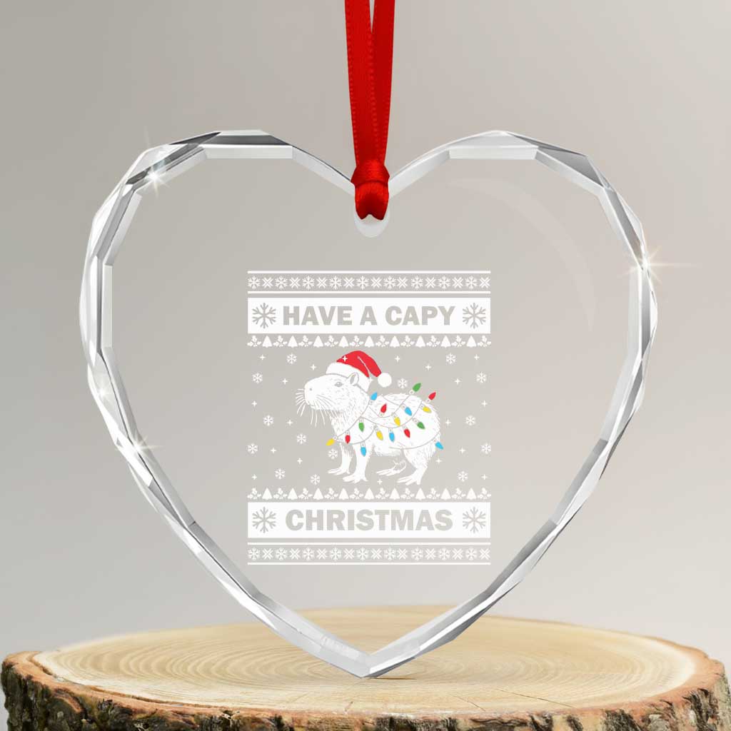 Funny Capybara Xmas Heart Crystal Glass Ornament Have A Capy Christmas Light - Wonder Print Shop