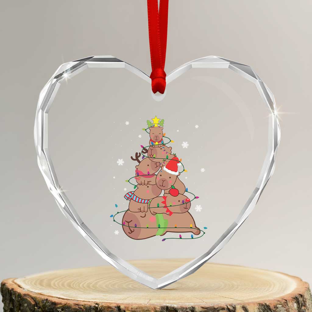 Funny Capybara Xmas Tree Heart Crystal Glass Ornament - Wonder Print Shop