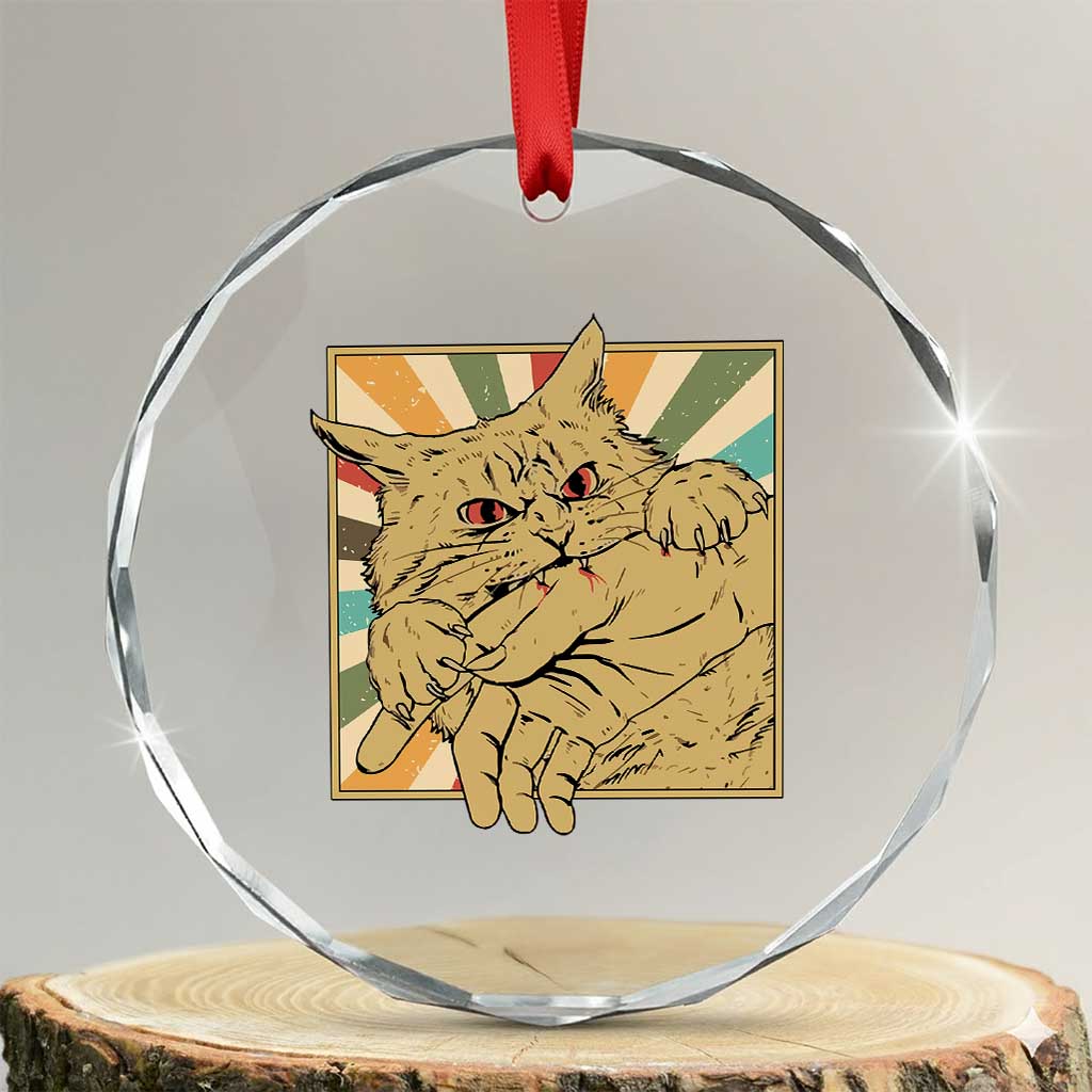 Funny Cat Bite Horror Anime Crazy Kitten Japanese Crystal Glass Ornament - Wonder Print Shop