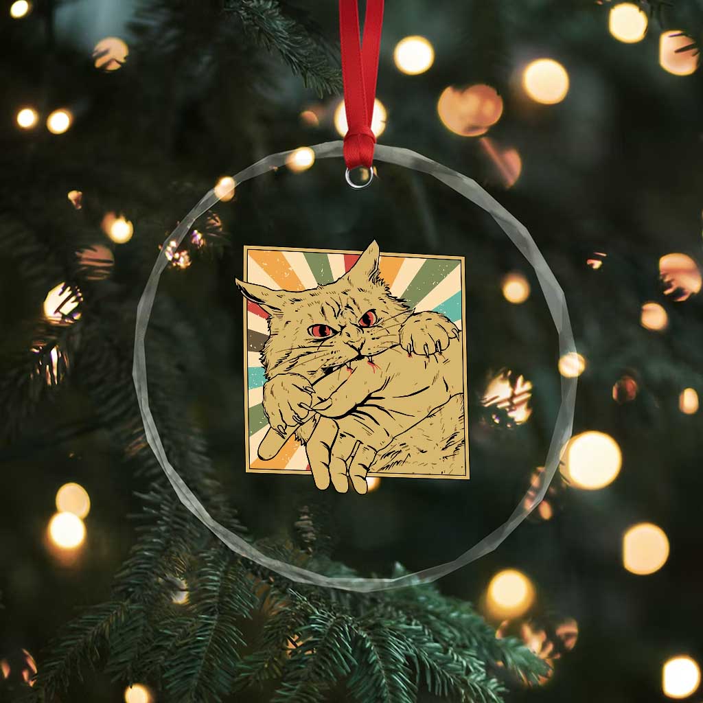 Funny Cat Bite Horror Anime Crazy Kitten Japanese Crystal Glass Ornament - Wonder Print Shop