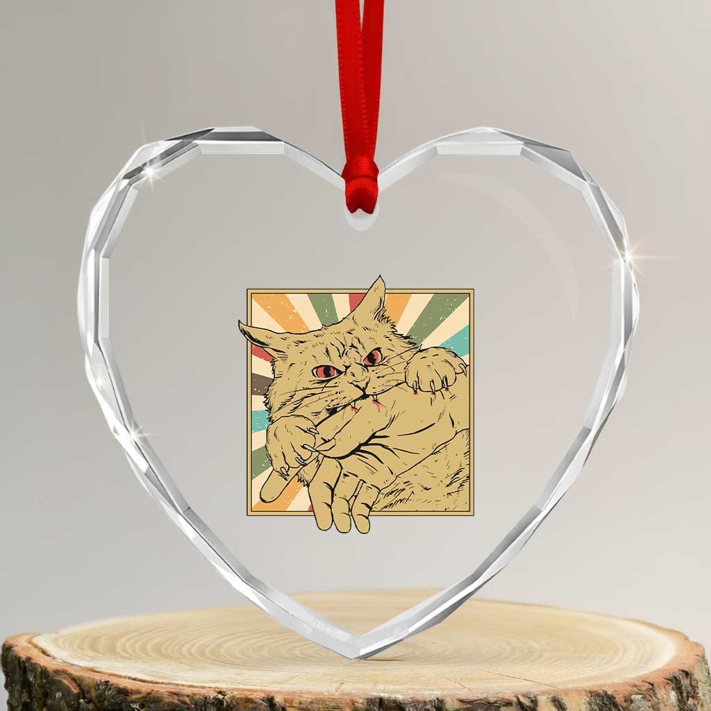 Funny Cat Bite Horror Anime Crazy Kitten Japanese Heart Crystal Glass Ornament - Wonder Print Shop