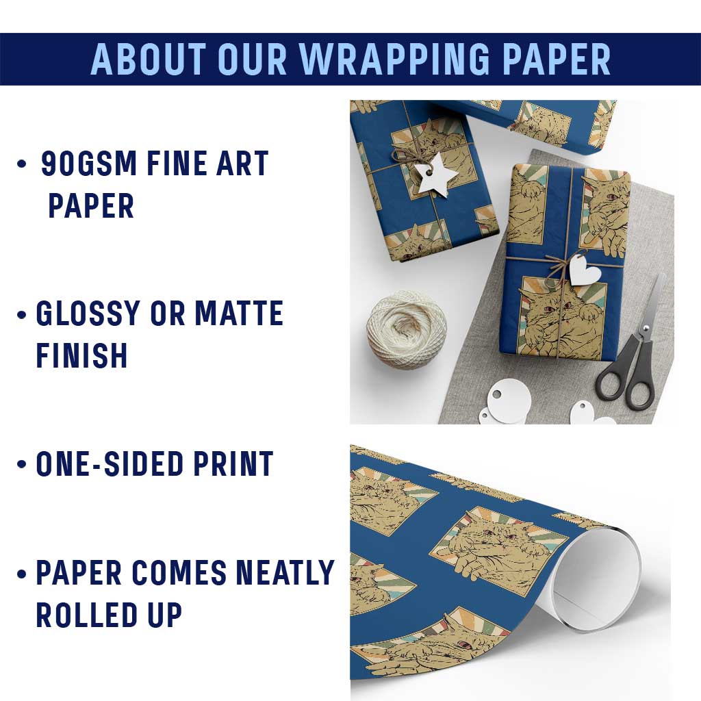 Funny Cat Bite Horror Anime Crazy Kitten Japanese Wrapping Paper Roll - Wonder Print Shop