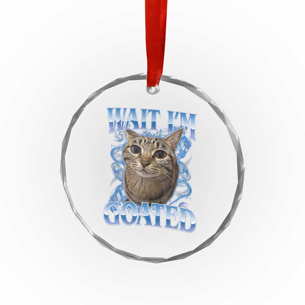 Funny Cat Blue Flame Y2K Bootleg Meme Graphic Crystal Glass Ornament Wait Im Goated Retro Internet Culture Humor