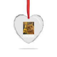Funny Cat Bonjour Heart Crystal Glass Ornament Paris France Eiffel Tower Orange Cat Meme - Wonder Print Shop