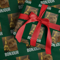 Funny Cat Bonjour Wrapping Paper Roll Paris France Eiffel Tower Orange Cat Meme - Wonder Print Shop