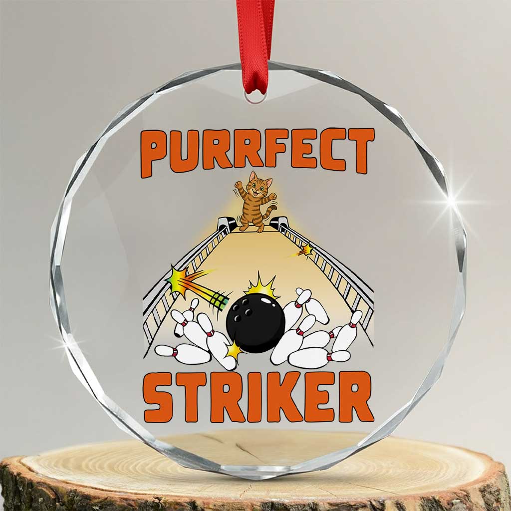 Funny Cat Bowling Gift Crystal Glass Ornament Purrfect Striker - Wonder Print Shop