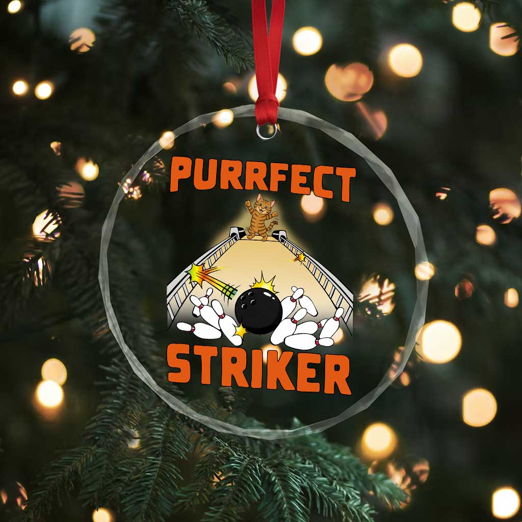 Funny Cat Bowling Gift Crystal Glass Ornament Purrfect Striker - Wonder Print Shop