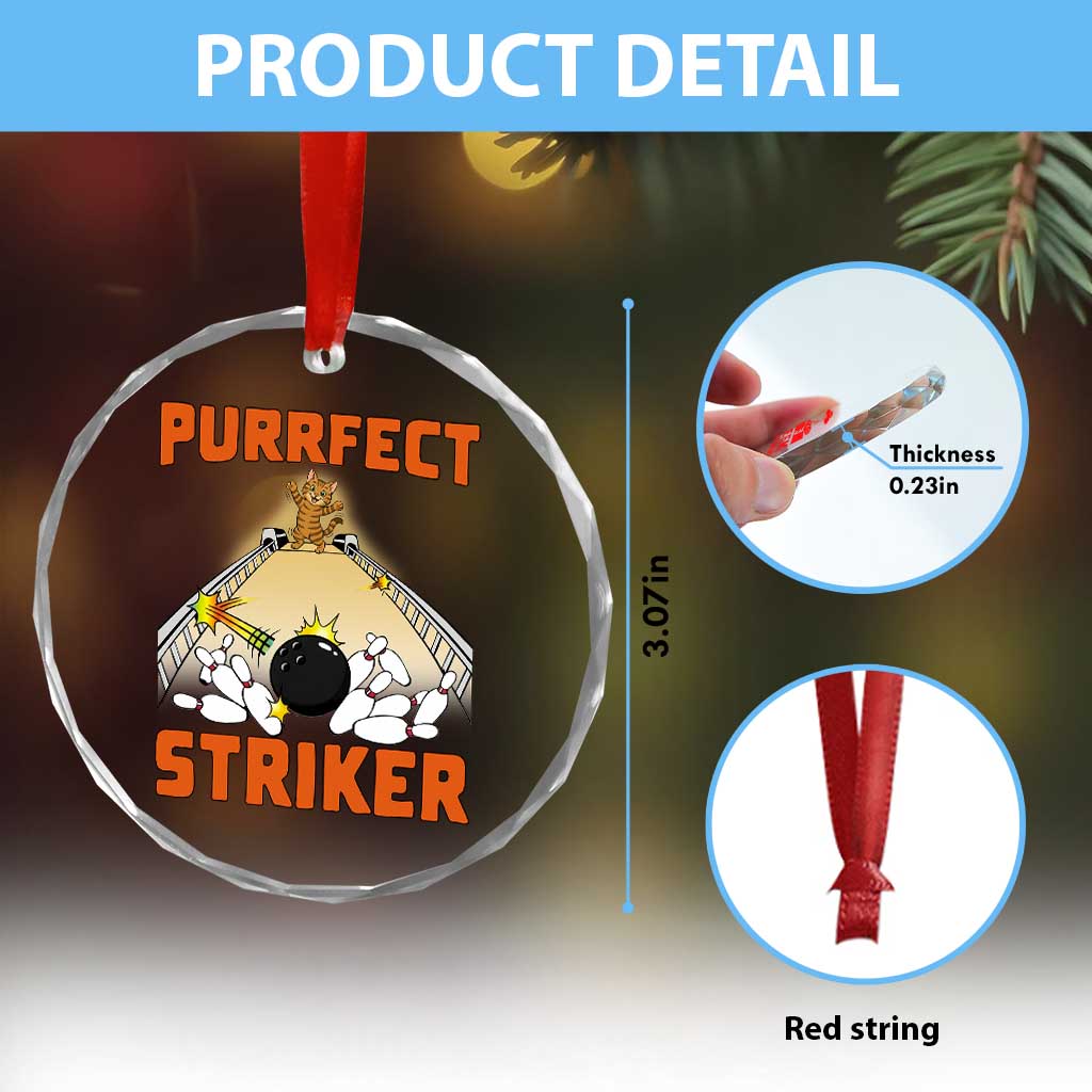 Funny Cat Bowling Gift Crystal Glass Ornament Purrfect Striker - Wonder Print Shop
