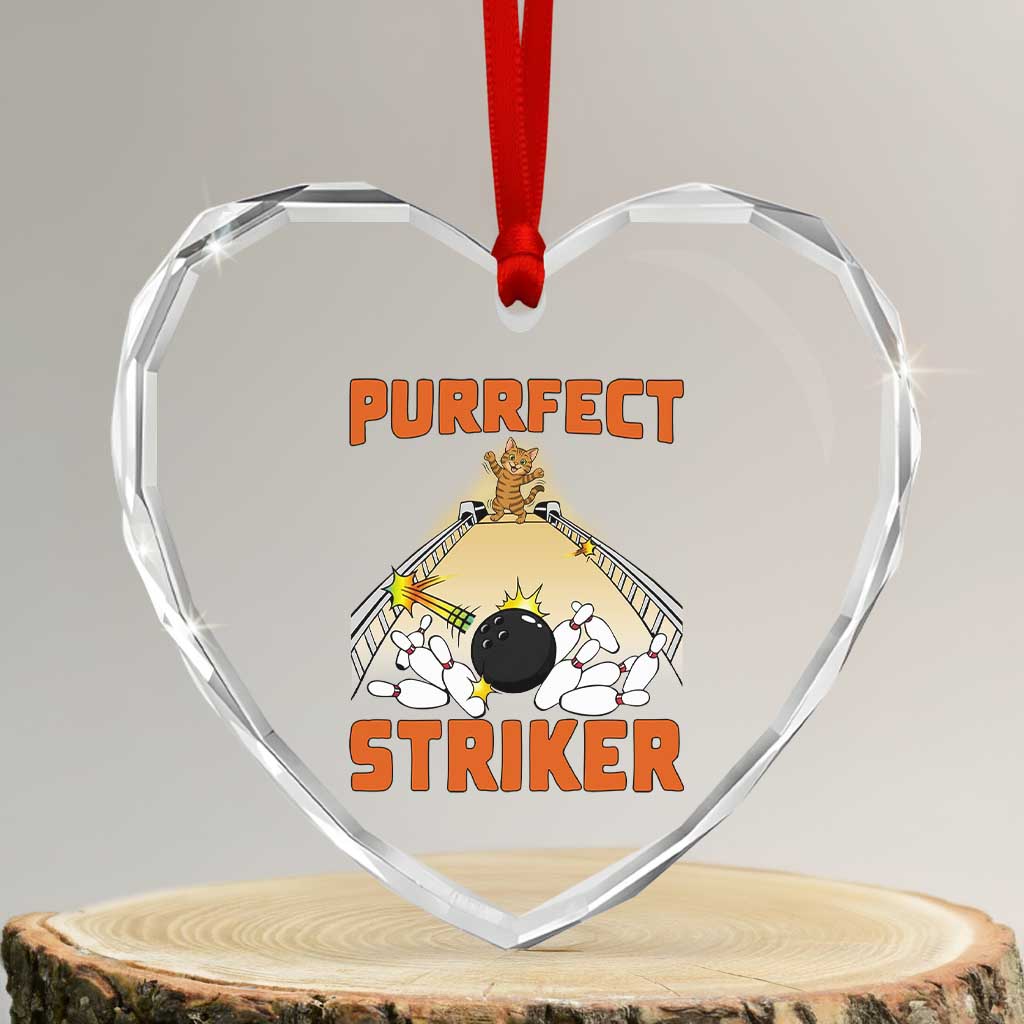 Funny Cat Bowling Gift Heart Crystal Glass Ornament Purrfect Striker - Wonder Print Shop