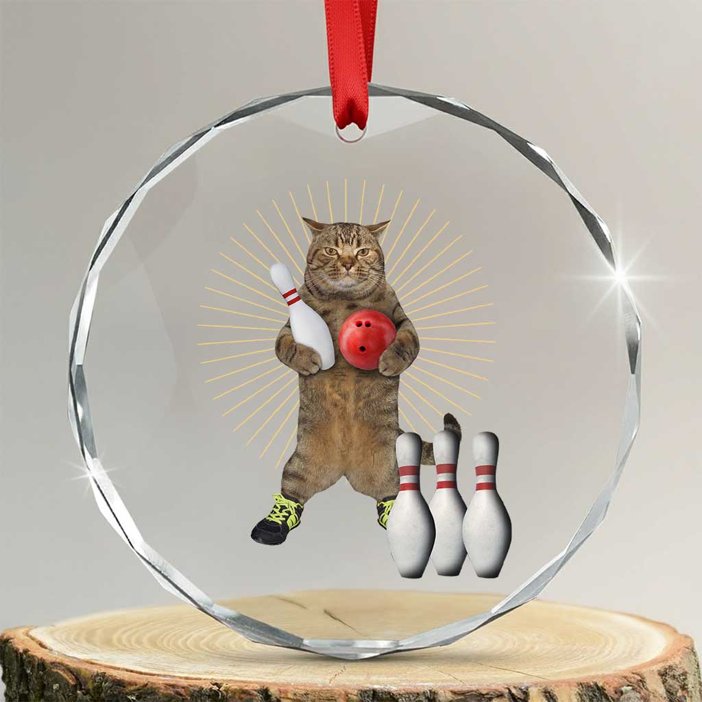 Funny Cat Bowling Meme Crystal Glass Ornament Gift For Bowlers - Wonder Print Shop