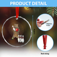 Funny Cat Bowling Meme Crystal Glass Ornament Gift For Bowlers - Wonder Print Shop