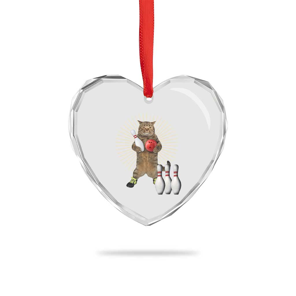 Funny Cat Bowling Meme Heart Crystal Glass Ornament Gift For Bowlers - Wonder Print Shop