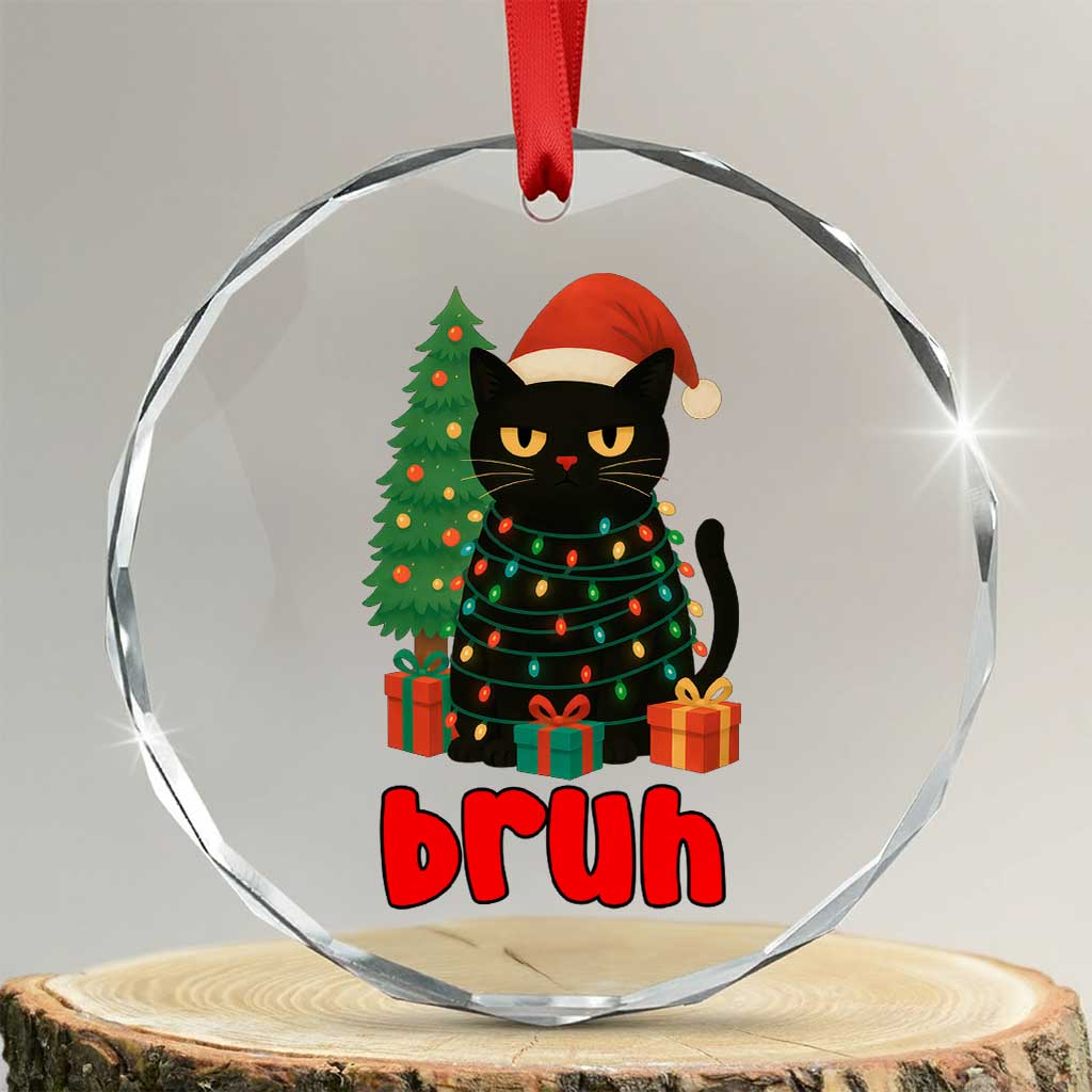 Funny Cat Bruh Christmas Crystal Glass Ornament Silly Meme Kitty Xmas - Wonder Print Shop