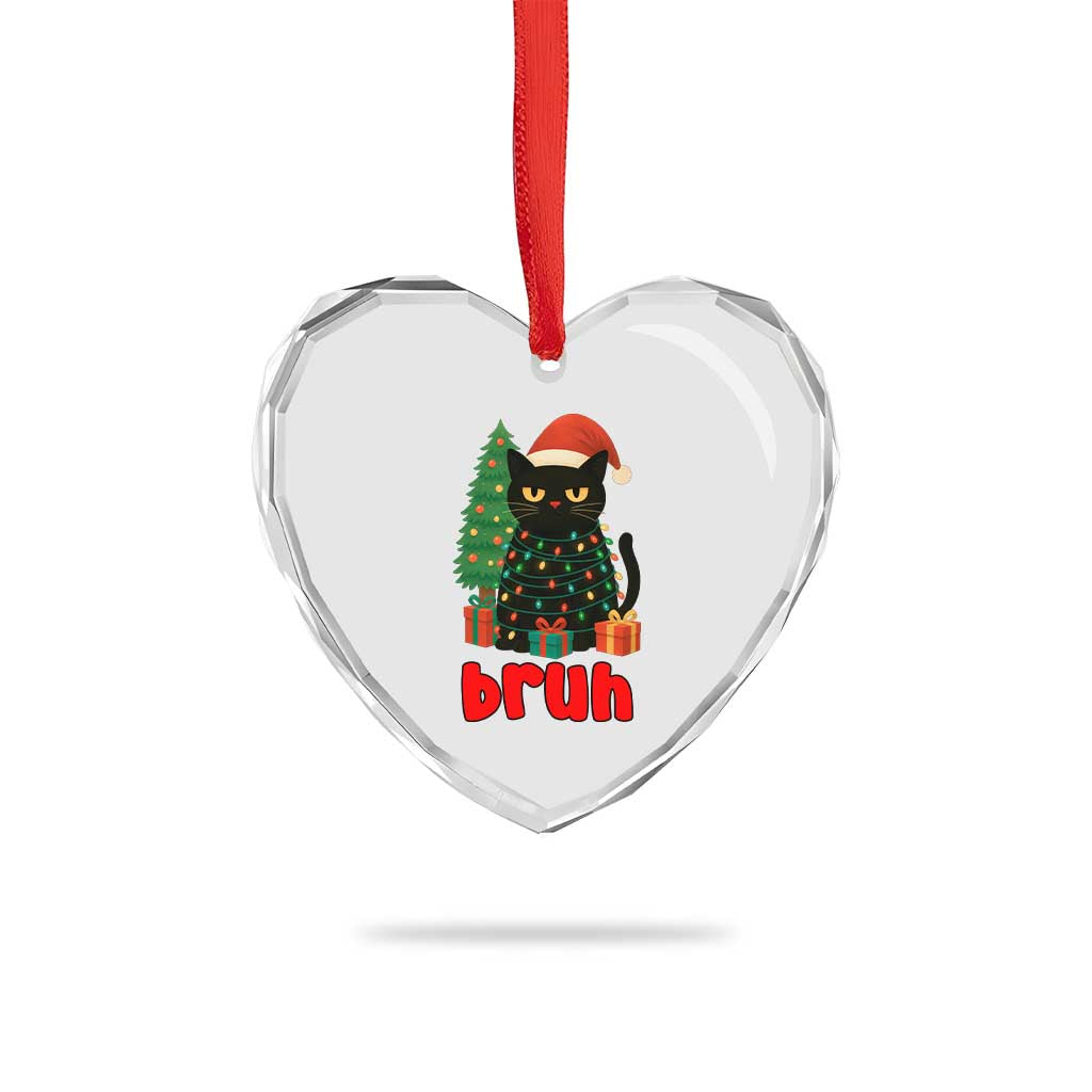 Funny Cat Bruh Christmas Heart Crystal Glass Ornament Silly Meme Kitty Xmas - Wonder Print Shop