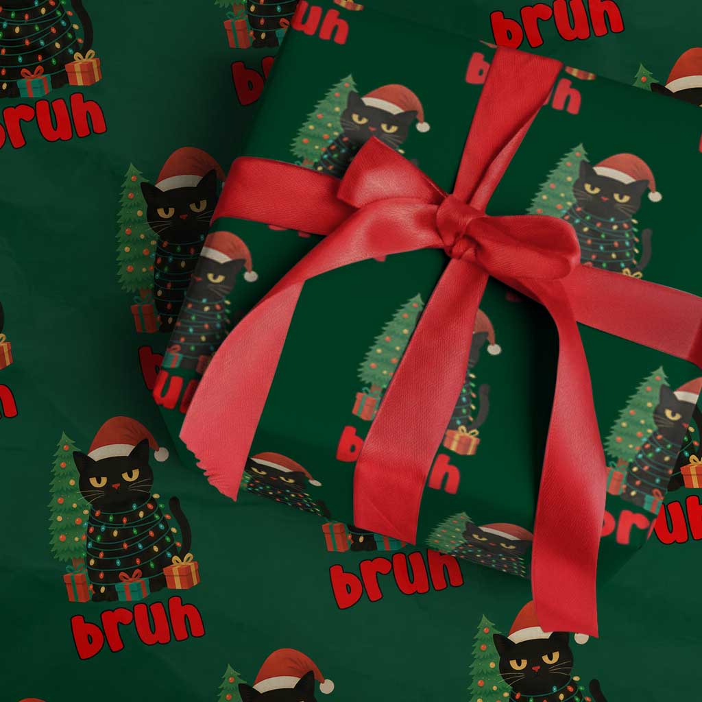 Funny Cat Bruh Xmas Wrapping Paper Roll Silly Meme Kitty Xmas - Wonder Print Shop