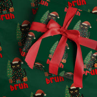 Funny Cat Bruh Xmas Wrapping Paper Roll Silly Meme Kitty Xmas - Wonder Print Shop