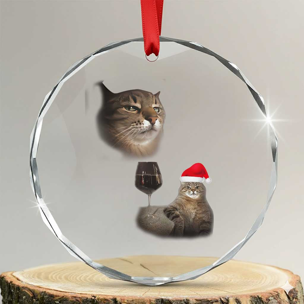 Funny Cat Christmas Crystal Glass Ornament Cats Drinking Wine Oddly Specific Meme TS14