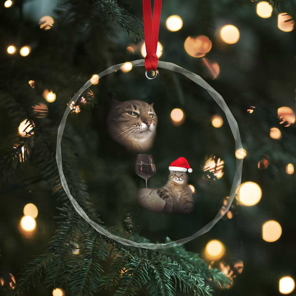 Funny Cat Christmas Crystal Glass Ornament Cats Drinking Wine Oddly Specific Meme TS14
