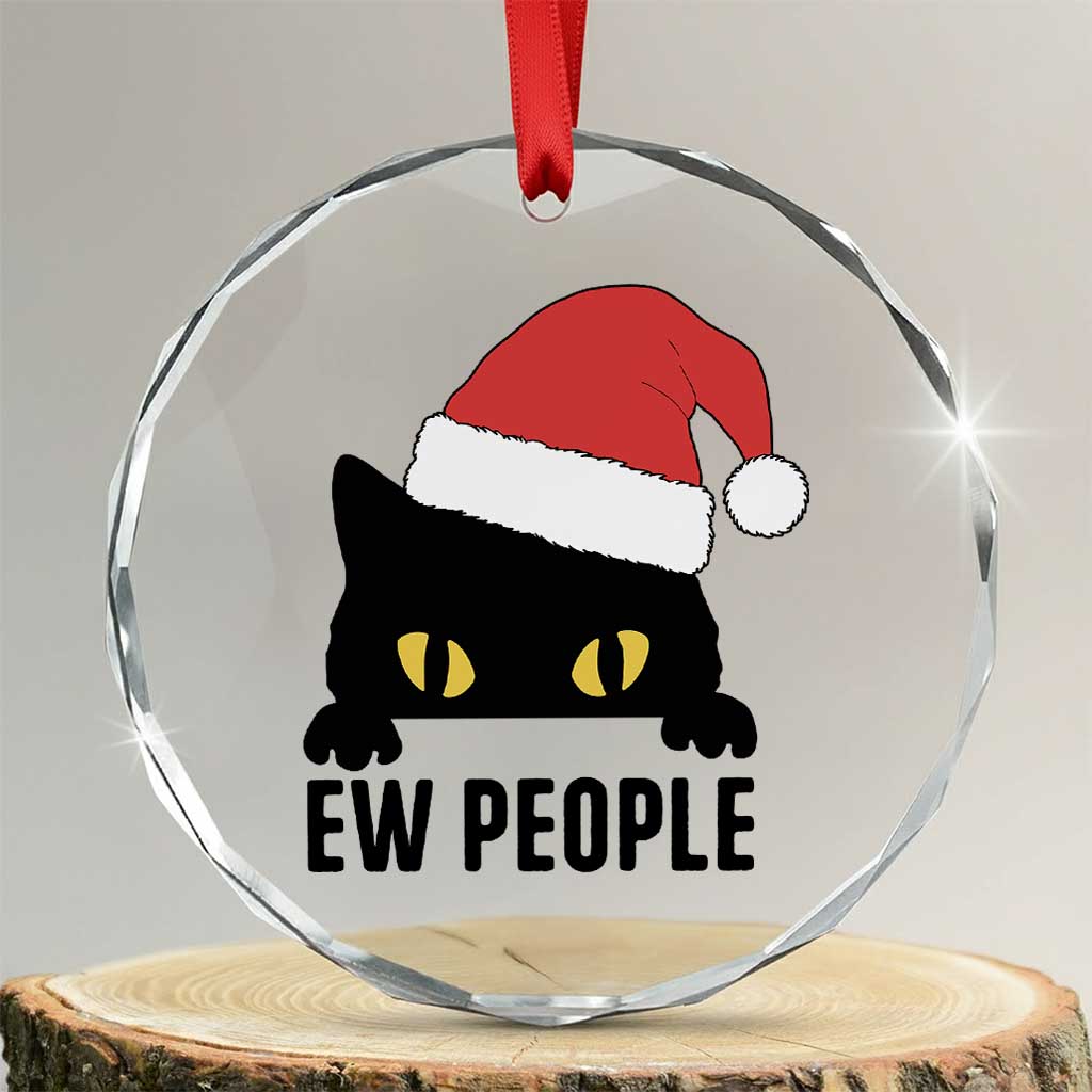 Funny Cat Christmas Crystal Glass Ornament Ew People Anti Social Grumpy Cat Xmas - Wonder Print Shop
