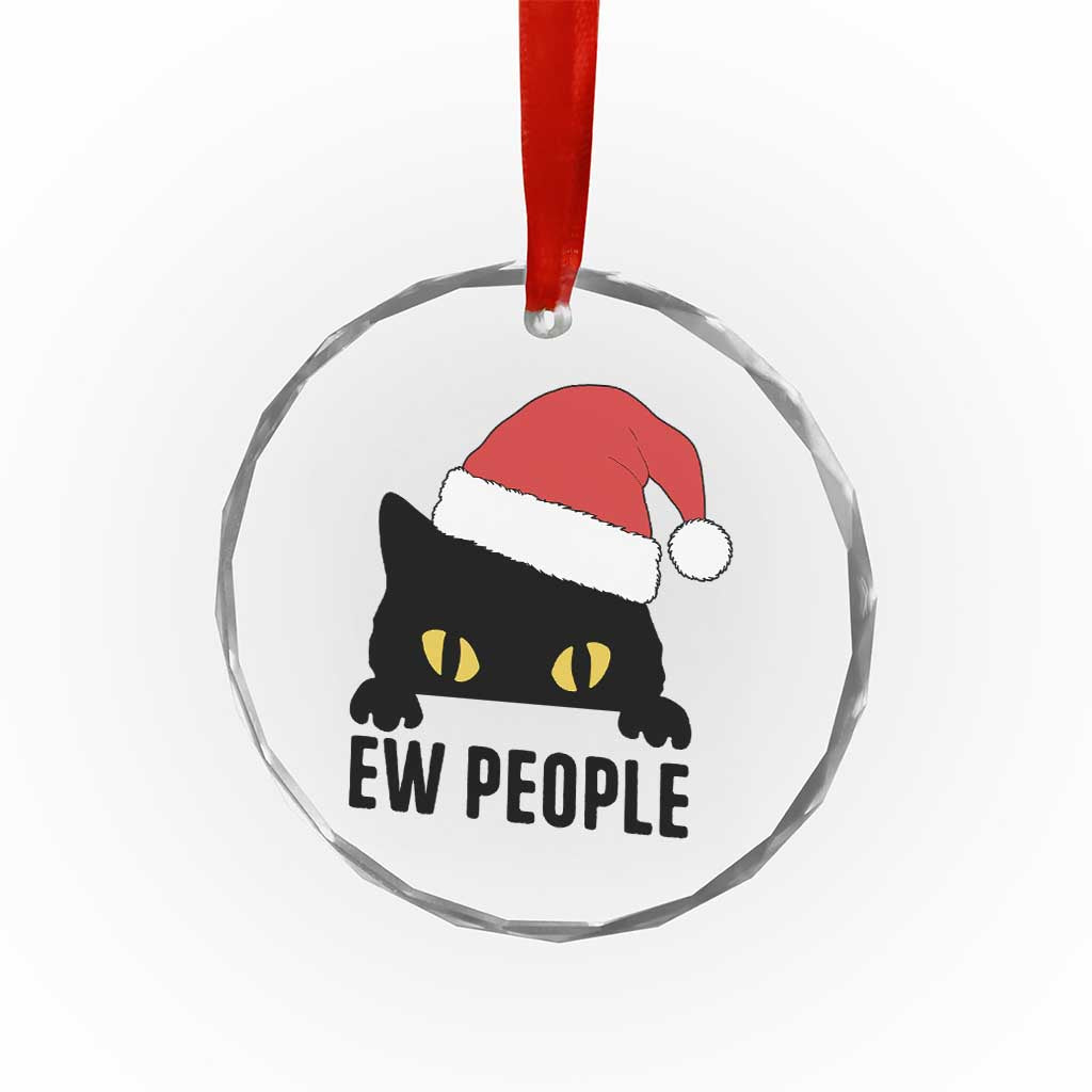 Funny Cat Christmas Crystal Glass Ornament Ew People Anti Social Grumpy Cat Xmas - Wonder Print Shop