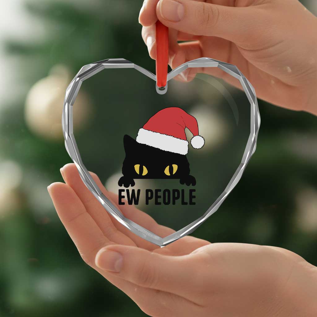 Funny Cat Christmas Heart Crystal Glass Ornament Ew People Anti Social Grumpy Cat Xmas - Wonder Print Shop