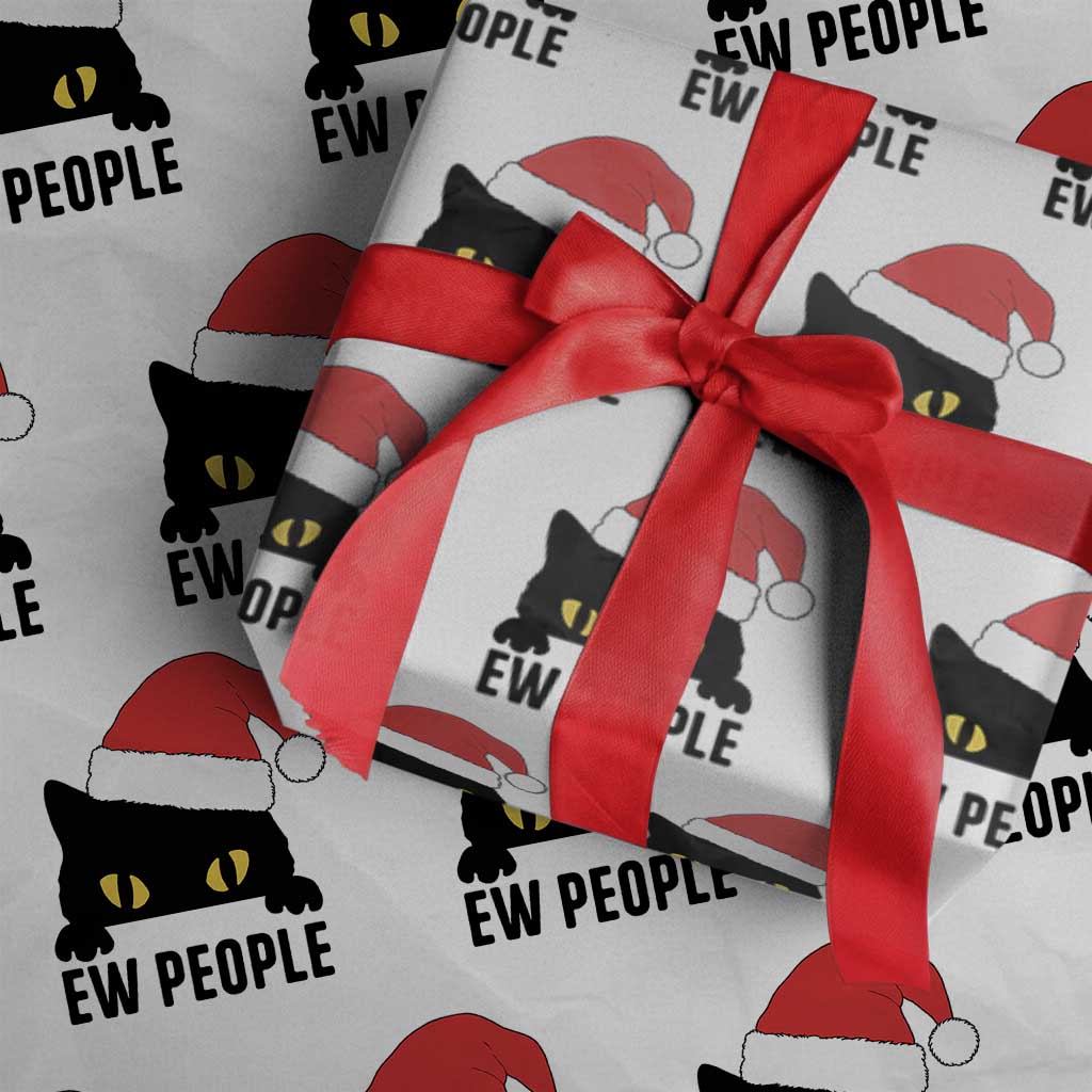Funny Cat Christmas Wrapping Paper Roll Ew People Anti Social Grumpy Cat Xmas - Wonder Print Shop