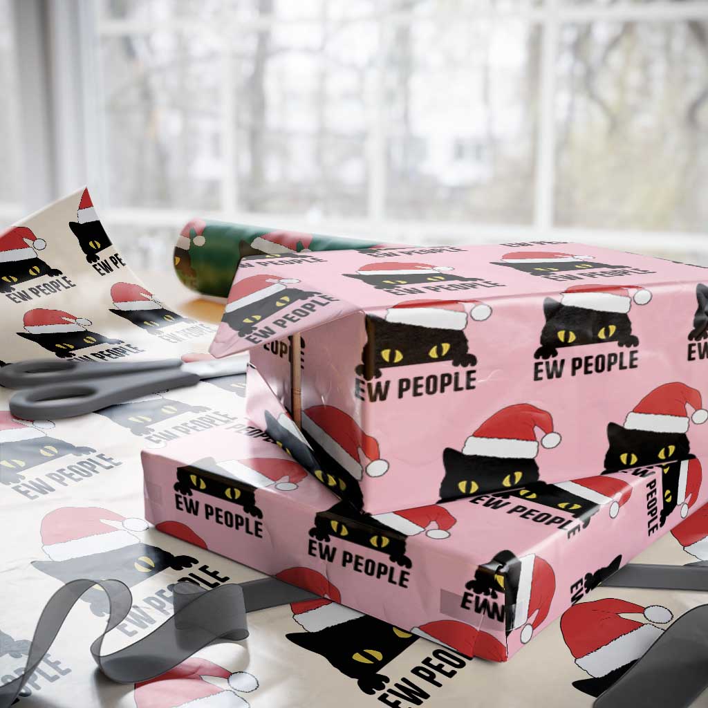 Funny Cat Christmas Wrapping Paper Roll Ew People Anti Social Grumpy Cat Xmas - Wonder Print Shop