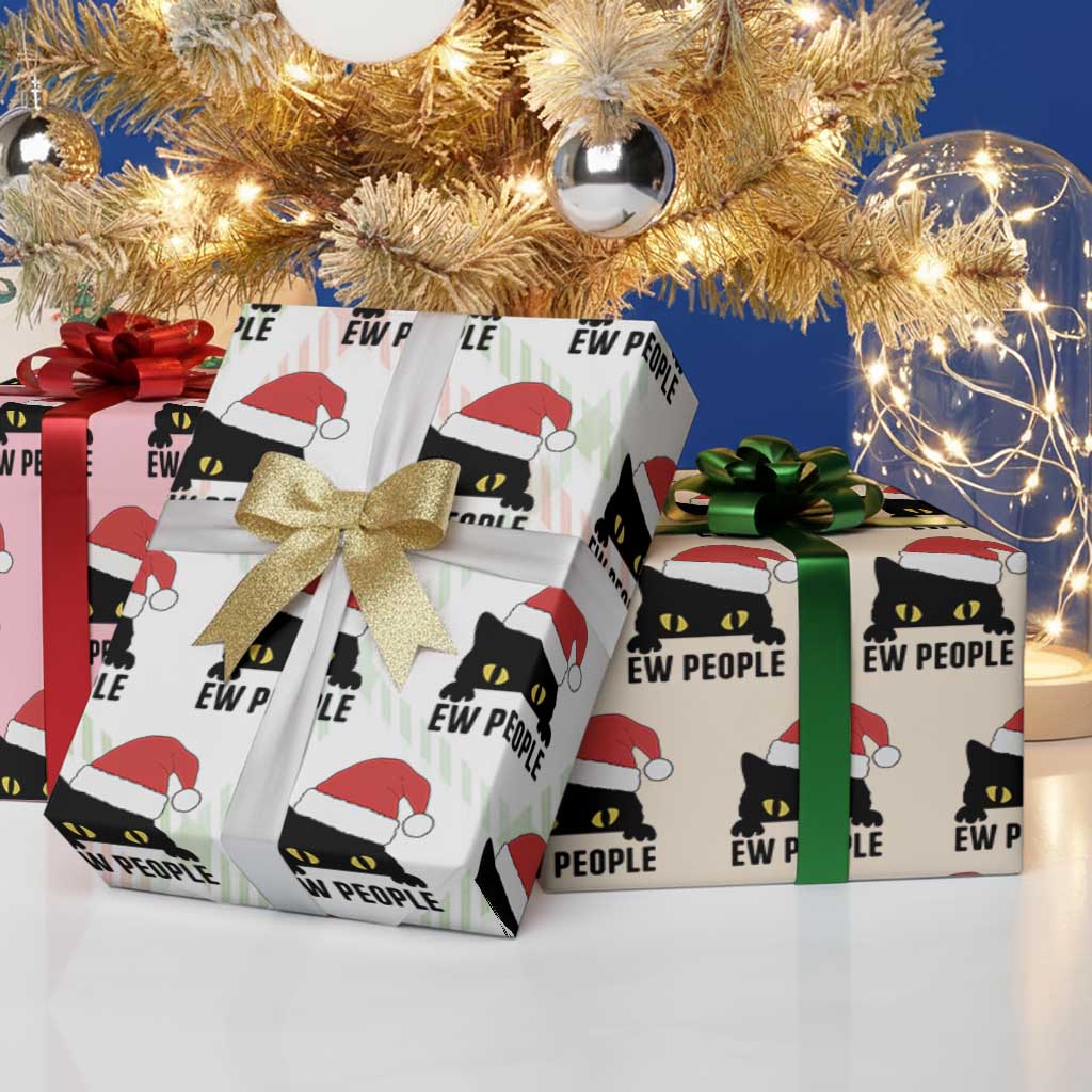 Funny Cat Christmas Wrapping Paper Roll Ew People Anti Social Grumpy Cat Xmas - Wonder Print Shop