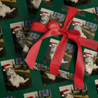 Funny Cat Christmas Wrapping Paper Roll Night Time Security Guard - Wonder Print Shop
