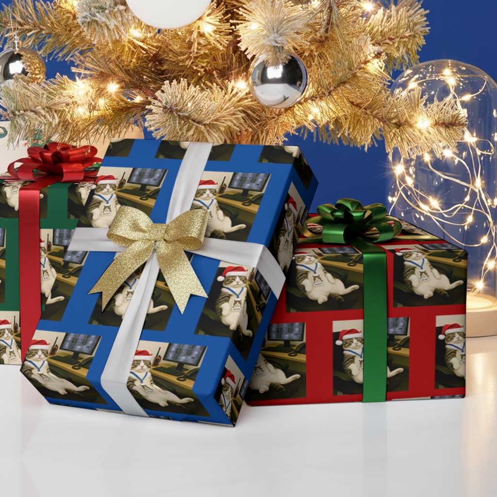 Funny Cat Christmas Wrapping Paper Roll Night Time Security Guard - Wonder Print Shop