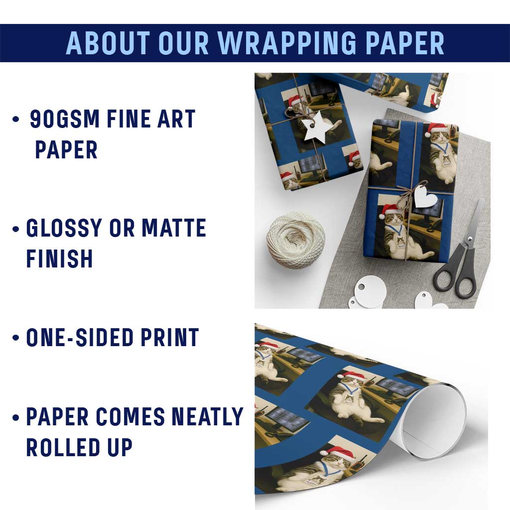 Funny Cat Christmas Wrapping Paper Roll Night Time Security Guard - Wonder Print Shop
