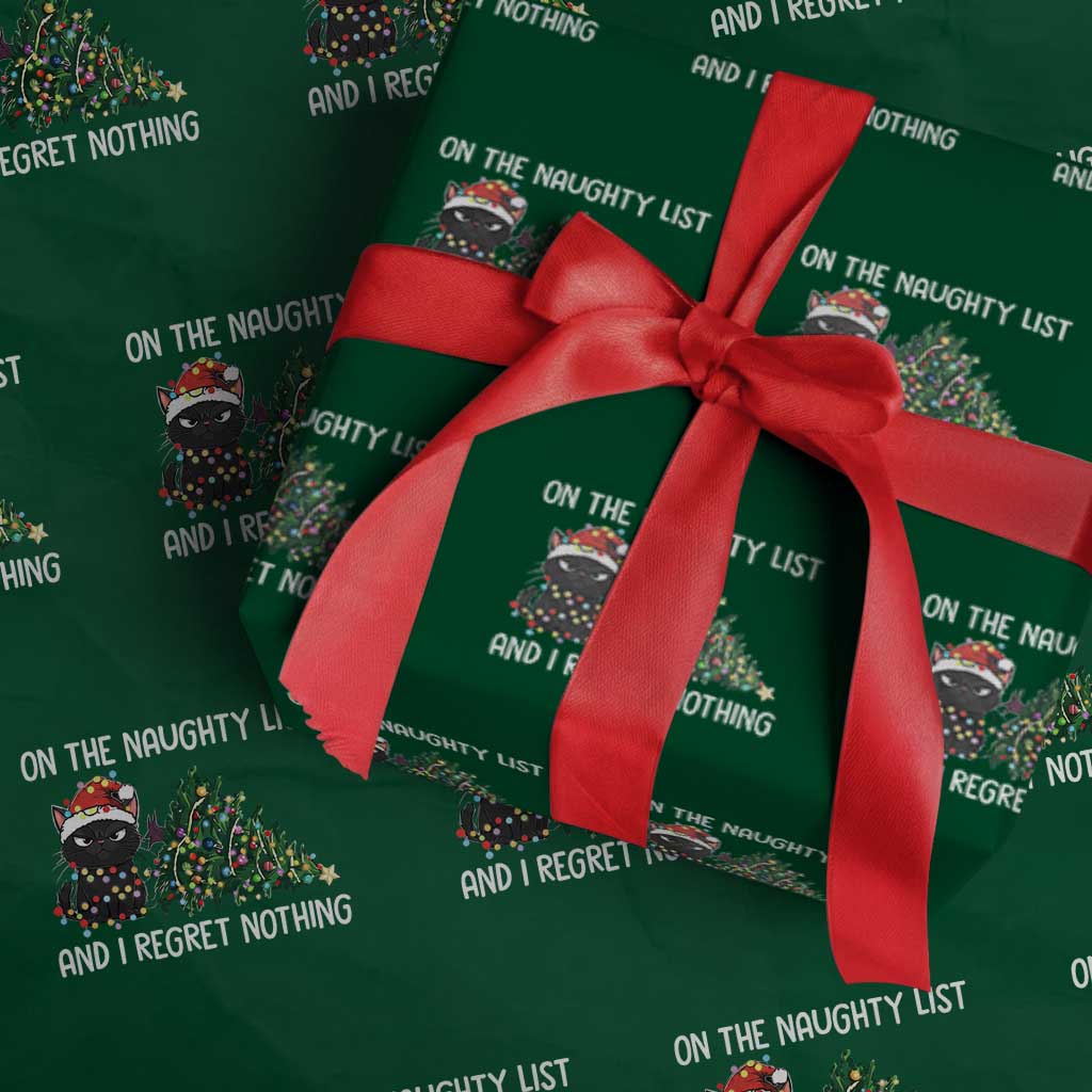 Funny Cat Christmas Wrapping Paper Roll On The Naughty List And I Regret Nothing - Wonder Print Shop