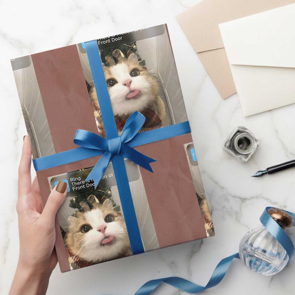 Funny Cat Christmas Wrapping Paper Roll Ring There is Motion at Your Front Door Meme Xmas Tree - Wonder Print Shop
