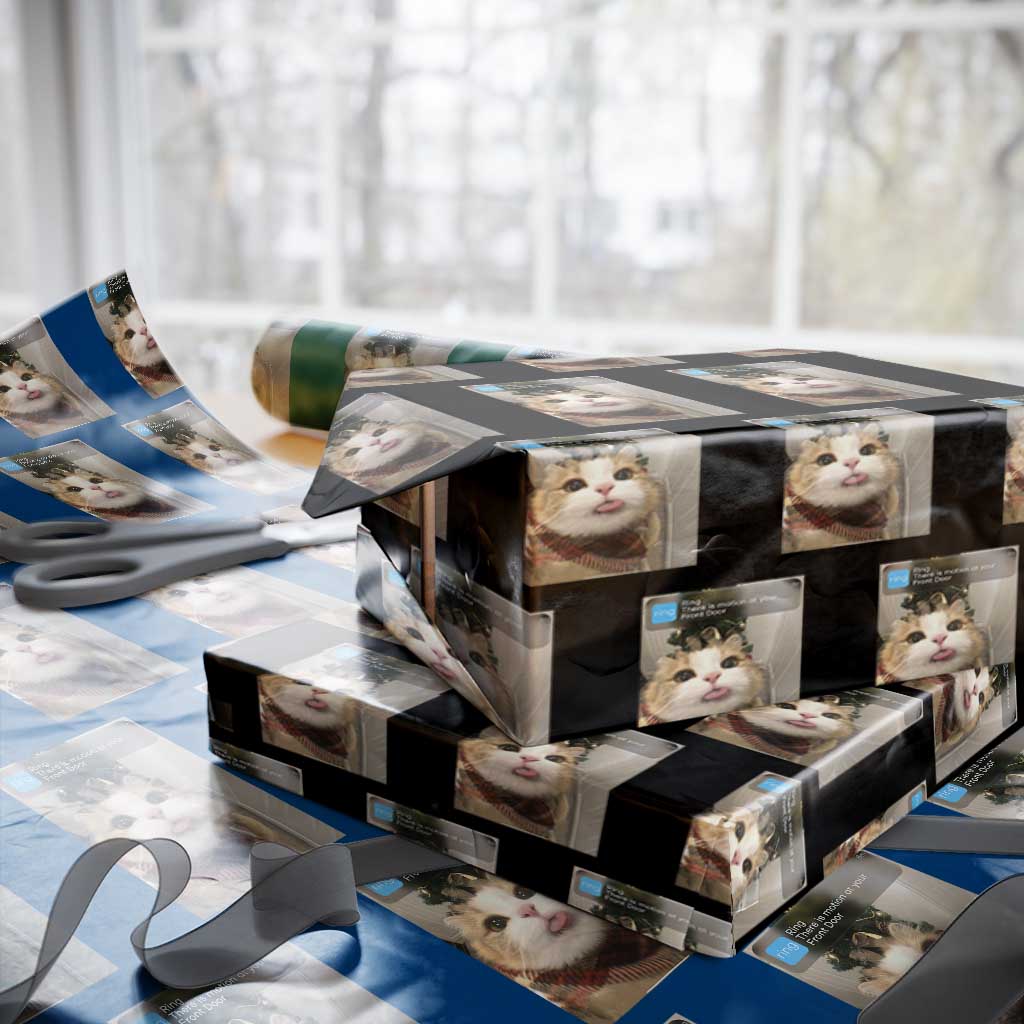 Funny Cat Christmas Wrapping Paper Roll Ring There is Motion at Your Front Door Meme Xmas Tree - Wonder Print Shop