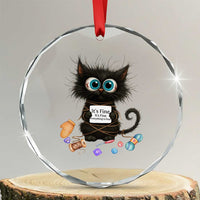 Funny Cat Crochet Lover Crystal Glass Ornament Its Fine I am Fine Everything Is Fine TS12