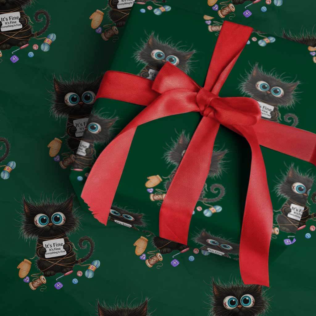 Funny Cat Crochet Lover Wrapping Paper Roll Its Fine I am Fine Everything Is Fine - Wonder Print Shop