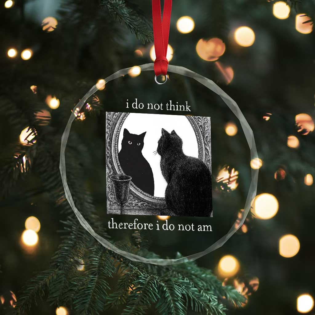Funny Cat Crystal Glass Ornament I Do Not Think Therefore I Do Not Am Goth Emo Grunge Witchy TS10