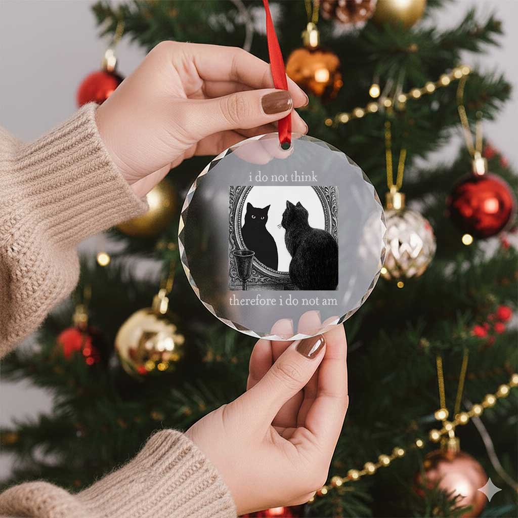 Funny Cat Crystal Glass Ornament I Do Not Think Therefore I Do Not Am Goth Emo Grunge Witchy TS10