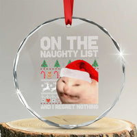 Funny Cat Crystal Glass Ornament On The Naughty List And I Regret Nothing Meme Ugly Xmas TS10