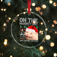 Funny Cat Crystal Glass Ornament On The Naughty List And I Regret Nothing Meme Ugly Xmas TS10
