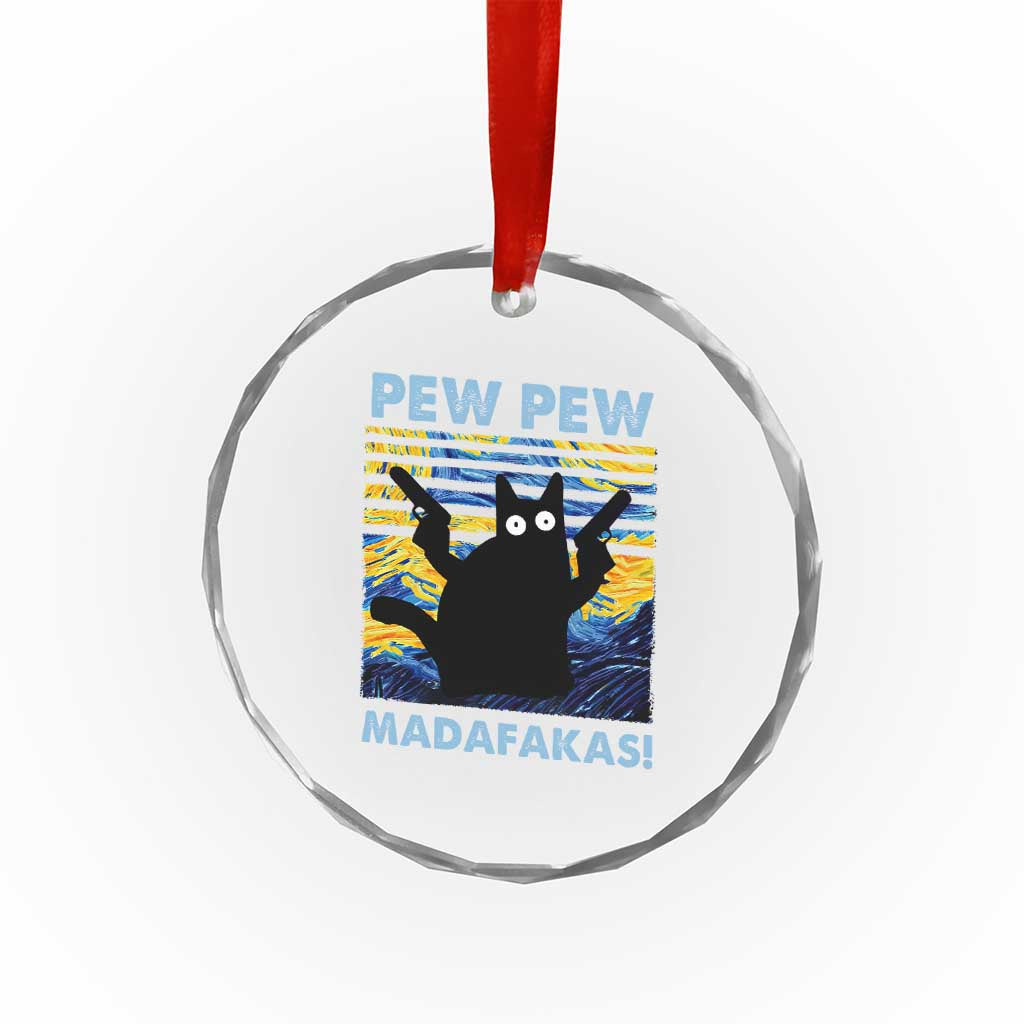 Funny Cat Crystal Glass Ornament Pew Pew Madafakas Retro Vintage Starry Night TS02