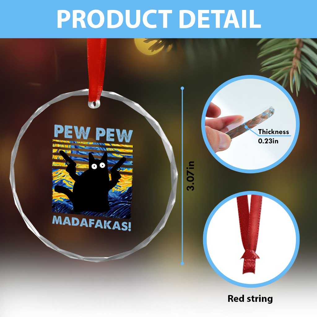 Funny Cat Crystal Glass Ornament Pew Pew Madafakas Retro Vintage Starry Night TS02