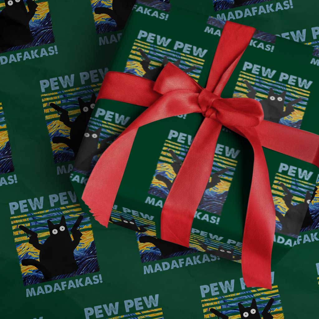 Funny Cat Wrapping Paper Roll Pew Pew Madafakas Retro Vintage Starry Night